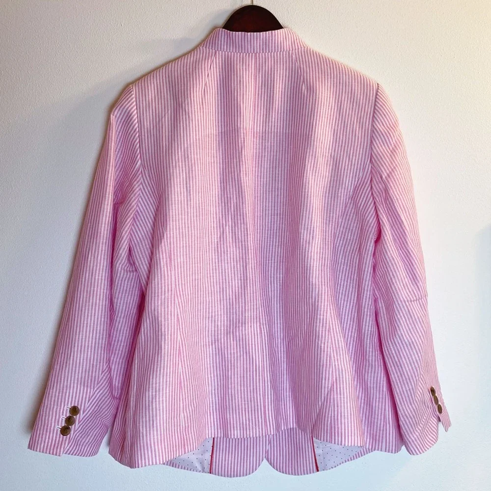 Talbots Aberdeen Linen Blend Pink and White Stripe Women's Blazer, Size 14W - Picture 10 of 11